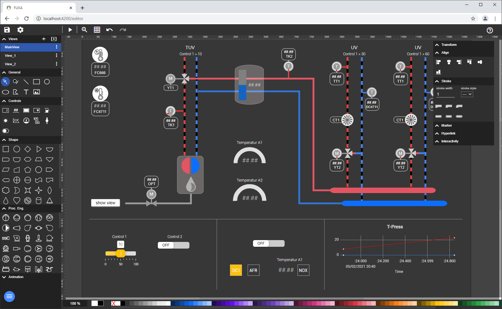 FUXA editor interface screenshot